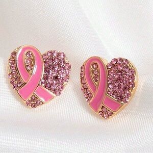 Pink Heart Ribbon Earrings